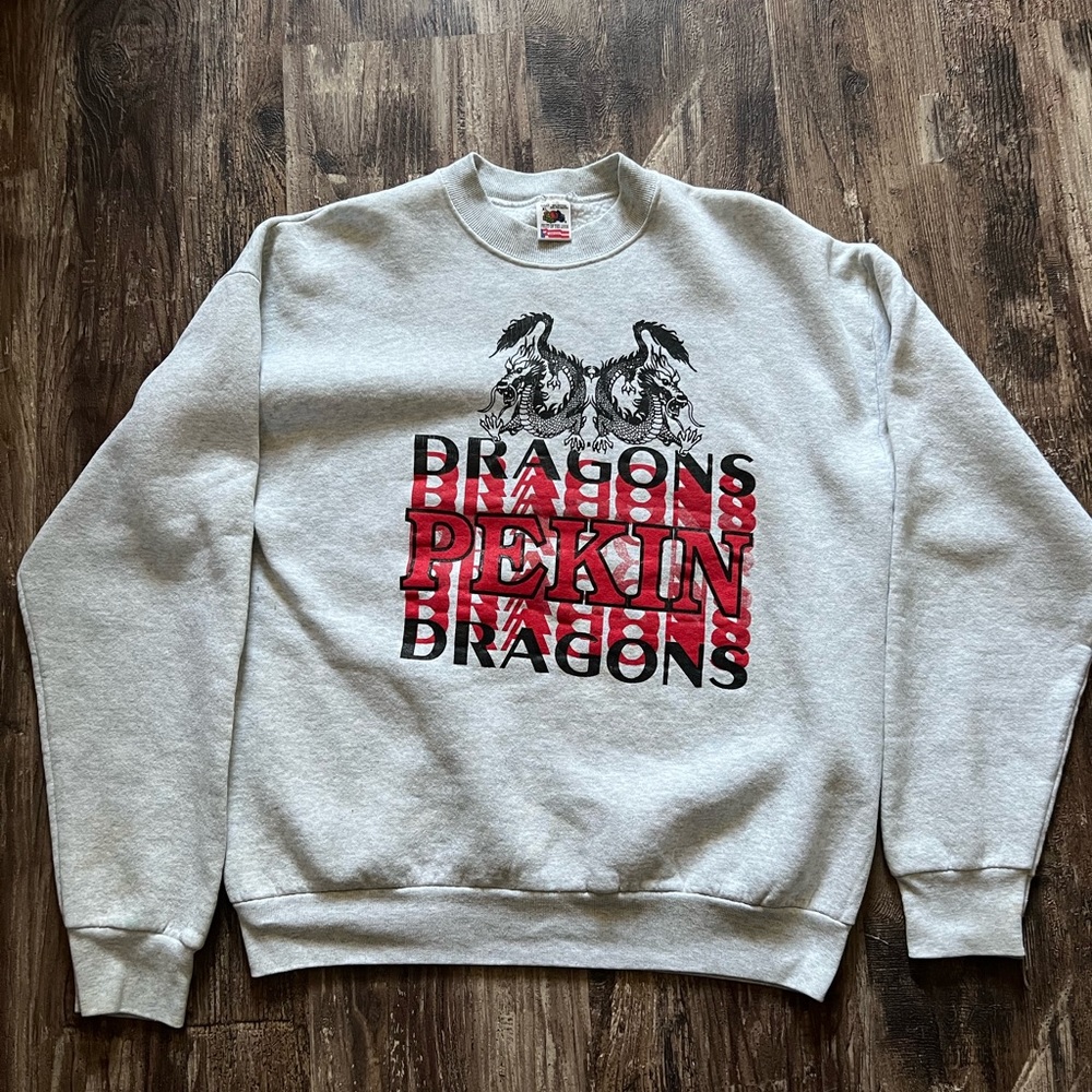 Vintage Pekin Dragons Gray Crewneck Sweater Size XL (Extra-Large)